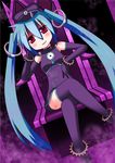  aqua_hair chair crossed_legs dutch_angle elbow_gloves gloves hat hatsune_miku long_hair minami_(colorful_palette) peaked_cap project_diva_(series) project_diva_f red_eyes sadistic_music_factory_(vocaloid) sitting solo thighhighs twintails very_long_hair vocaloid 