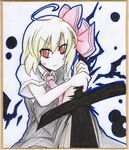  ahoge blonde_hair bow earlgrey hair_bow necktie red_eyes rumia shikishi short_hair short_sleeves solo sword touhou traditional_media weapon 
