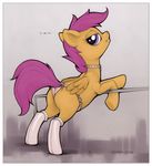  bar cub cutie_mark_crusaders_(mlp) ecmajor equine female feral friendship_is_magic horse legwear lingerie looking_at_viewer mammal my_little_pony pegasus plain_background pony scootaloo_(mlp) smile solo stockings underwear wings young 