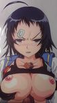  band_aid bandaid blue_hair blush breast_grab breasts grabbing hasamimushi kurokami_kujira large_breasts looking_at_viewer medaka_box nipples paizuri penis pixiv_manga_sample red_eyes scissor_insect shirt_lift short_hair uncensored 