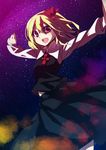  banned_artist blonde_hair hair_ribbon long_sleeves night open_mouth outstretched_arms red_eyes ribbon rumia short_hair side_ponytail solo suisen touhou 