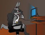  and at chair computer dark friends headset his invalid_color keyboard_(computer) lucario nintendo pc pok&#233;mon pok&eacute;mon red_eyes surfing talking text the unknown_artist video_games web with 
