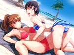  2girls beach bikini exodus multiple_girls ocean palm_tree sex_idol_island_bishoujo_idol-tachi_ni_tanetsuke_minami_no_shima_tour swimsuit tree yuri 