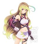  ahoge artist_request bandeau blonde_hair choker gloves green_hair hand_on_hip long_hair midriff milla_maxwell multicolored_hair navel official_art red_eyes skirt smile solo tales_of_(series) tales_of_xillia transparent_background two-tone_hair 