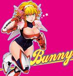  bad_id bad_pixiv_id barnaby_brooks_jr blonde_hair breasts genderswap genderswap_(mtf) green_eyes hairband large_breasts leotard nagi_mayuko product_placement solo superhero thighhighs tiger_&amp;_bunny 