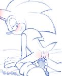  anal_beads anthro anus blush butt clenched_teeth clothing cuntboy dildo footwear gloves half-closed_eyes hedgehog intersex jayaero kneeling looking_back mammal penetration pussy pussy_juice sex_toy shoes simple_background solo sonic_(series) sonic_the_hedgehog teeth vaginal vaginal_penetration 