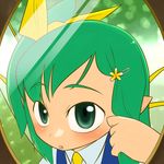  bad_id bad_pixiv_id daiyousei fairy_wings green_eyes green_hair hair_ornament hairclip hamahara_yoshio mirror open_mouth pointy_ears short_hair side_ponytail solo touhou wings 