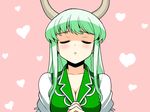  blush breasts cleavage closed_eyes collarbone ex-keine green_hair hat heart horns kamishirasawa_keine large_breasts long_hair mono_(moiky) puffy_sleeves solo touhou 