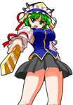 alternate_breast_size green_eyes green_hair hat long_sleeves mono_(moiky) open_mouth panties puffy_sleeves rod_of_remorse shiki_eiki short_hair solo touhou transparent_background underwear 