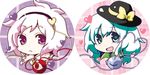  bow closed_eyes face green_eyes green_hair hairband hat hat_bow heart heart-shaped_pupils komeiji_koishi komeiji_satori mr.milk_caramel multiple_girls pink_eyes pink_hair short_hair siblings sisters symbol-shaped_pupils third_eye touhou 