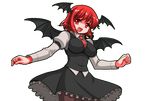  alternate_hair_length alternate_hairstyle bat_wings breasts head_wings koakuma large_breasts long_sleeves mono_(moiky) necktie open_mouth puffy_sleeves red_eyes red_hair red_neckwear short_hair solo touhou transparent_background wings 