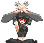  alternate_color armpits ascot black_hair breasts detached_sleeves grey_sleeves hair_tubes hakurei_reimu maga-reimu medium_breasts mono_(moiky) navel open_mouth red_eyes sideboob solo touhou transparent_background wide_sleeves 