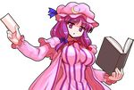  alphes_(style) book capelet crescent hat long_hair long_sleeves mono_(moiky) parody patchouli_knowledge purple_eyes purple_hair solo style_parody touhou transparent_background 
