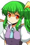  alternate_eye_color daiyousei fairy_wings green_hair m.u.g.e.n mono_(moiky) necktie orange_eyes pointy_ears short_hair short_sleeves side_ponytail solo touhou transparent_background wings 