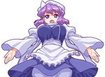  apron breasts hat large_breasts letty_whiterock long_sleeves mono_(moiky) puffy_sleeves purple_eyes purple_hair short_hair solo touhou transparent_background wide_sleeves 