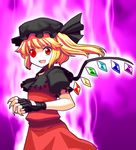  alternate_color blonde_hair crystal fang fingerless_gloves flandre_scarlet gloves hat hat_ribbon m.u.g.e.n mono_(moiky) open_mouth puffy_sleeves red_eyes ribbon short_sleeves side_ponytail solo touhou wings 