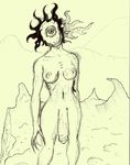  claws cyclops cyclopse dickgirl fire intersex mountain nightmare_fuel nude penis sketch smile solo 