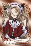  artist_request bow brooch brown_hair closed_eyes code_geass cross-laced_clothes dress fingers frills hands headdress jewelry lace lolita_fashion long_hair nunnally_lamperouge official_art ribbon ring smile solo 
