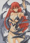  bat_wings blush breasts choker cleavage curvy hand_on_hip koakuma large_breasts long_hair marker_(medium) navel pointy_ears red_eyes red_hair simple_background smile solo touhou traditional_media uneven_eyes white_background wide_hips wings yutakasan-love 