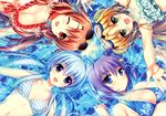  alpha bikini blonde_hair blue_eyes cleavage cyan_hair goggles green_eyes isozaki_renka kuribayashi_hatoko long_hair makishima_amane okiba_ga_nai! orange_eyes orange_hair purple_hair short_hair sunglasses swimsuit syanon water wet wink 