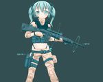  aqua_eyes aqua_hair armor blue gloves gun hatsune_miku oberssa panties parody short_hair twintails underwear vocaloid weapon 