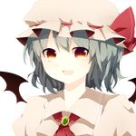  ascot bad_id bad_pixiv_id bat_wings collar hanaon hat hat_ribbon heart heart-shaped_pupils looking_at_viewer open_mouth portrait red_eyes remilia_scarlet ribbon short_hair smile solo symbol-shaped_pupils touhou transparent_background wings 