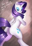  blue_eyes butt cutie_mark english_text equine eyeshadow female friendship_is_magic fur hair horn horse looking_at_viewer makeup mammal my_little_pony pony purple_hair rarity_(mlp) shnider solo text tongue tongue_out unicorn white_fur 