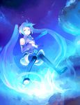  absurdly_long_hair aqua_eyes aqua_hair blue boots detached_sleeves flying full_body glowing hatsune_miku kyokucho light long_hair necktie shinkai_shoujo_(vocaloid) skirt solo submerged thigh_boots thighhighs twintails underwater very_long_hair vocaloid 