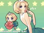  annie annie_hastur blonde_hair blue_eyes candy dakun dress league_of_legends lolipop lollipop open_mouth short_hair simple_background star 