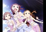  absurdres akizuki_ritsuko amami_haruka belt brown_eyes brown_hair chikaoka_sunao choker forehead glasses hagiwara_yukiho happy heart highres idolmaster idolmaster_(classic) jewelry long_hair minase_iori multiple_girls official_art pants pink_diamond_765 pink_pants red_eyes scan short_hair smile star twintails 