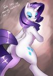  2012 blue_eyes butt cutie_mark english_text equine female friendship_is_magic hair horn horse looking_at_viewer my_little_pony pony purple_hair rarity_(mlp) shnider solo tongue tongue_out unicorn 