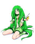  alternate_hairstyle bike_shorts black_choker blush choker cure_march green green_eyes green_hair green_shorts green_skirt hair_down holding kazuma_muramasa long_hair magical_girl midorikawa_nao precure shorts shorts_under_skirt sitting sketch skirt smile_precure! solo sweat very_long_hair wrist_cuffs 