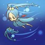  amulet barefoot blue_eyes blue_hair costume gen_4_pokemon hair_ornament hitec long_hair manaphy moemon personification pokemon pokemon_(creature) ponytail underwater water 