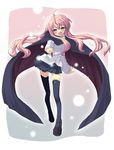  cape fang happy highres koikawa_minoru long_hair louise_francoise_le_blanc_de_la_valliere pink_eyes pink_hair solo thighhighs wand zero_no_tsukaima zettai_ryouiki 