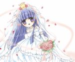  blue_eyes blue_hair blush bridal_veil bride crown dress flower furude_rika hat higurashi_no_naku_koro_ni long_hair petals satoru_(hanayoru) solo veil wedding_dress 