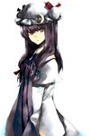  bad_id bad_pixiv_id expressionless fori hair_ribbon hat long_hair patchouli_knowledge purple_eyes purple_hair ribbon robe solo standing striped touhou 
