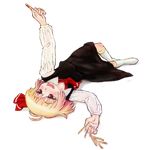  blonde_hair drooling full_body hair_ribbon hand_up lying necktie on_back popsicle_stick red_eyes ribbon rumia short_hair solo takahashi_note touhou transparent_background 