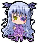  barasuishou blue_hair chibi dress eyepatch frills long_hair lowres non-web_source pac-man_eyes rozen_maiden solo suntail very_long_hair yellow_eyes 