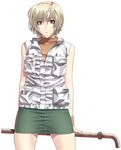  blonde_hair brown_eyes heather_mason kansuke lead_pipe miniskirt pencil_skirt short_hair silent_hill silent_hill_3 skirt solo vest wristband 