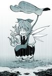  blue cirno frog frozen frozen_frog monochrome rain solo sora_tokumo touhou 