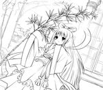  dutch_angle greyscale japanese_clothes kazuki_kiyoto kimono lineart long_hair looking_at_viewer monochrome original pillar plant sash sketch solo tanabata tassel very_long_hair 