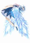  arched_back bad_id bad_pixiv_id blue_hair cirno embellished_costume highres koushi_rokushiro ribbon short_hair solo touhou wings 