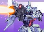  bad_id beam_rifle blue_eyes energy_gun firing gun gun_blastor gundam mecha no_humans robot s.shimizu victory_gundam weapon 
