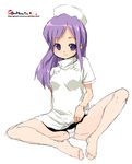  copyright_request feet hands long_hair nurse oekaki onija_tarou panties panties_under_pantyhose pantyhose purple_eyes purple_hair solo spread_legs underwear white_legwear 