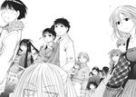  6+girls :3 angela_burton asada_naoko bangs bow everyone fang freckles genshiken glasses greyscale haraguchi highres kasukabe_saki katou_(genshiken) kio_shimoku kousaka_makoto kuguyama_mitsunori long_hair madarame_harunobu monochrome multiple_boys multiple_girls official_art ogiue_chika oono_kanako ribbon sasahara_kanji sasahara_keiko shodai_kaichou simple_background susanna_hopkins takayanagi tanaka_souichirou white_background yabusaki_kumiko 