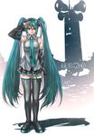  bad_id bad_pixiv_id blue_eyes blue_hair detached_sleeves hatsune_miku kishizuka_kenji koi_wa_sensou_(vocaloid) long_hair necktie salute solo thighhighs twintails vocaloid 