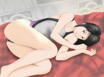  ass barefoot black_eyes black_hair copyright_request derivative_work eau lying one-piece_swimsuit solo swimsuit 