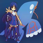  bare_shoulders blue_hair boots costume gen_3_pokemon hitec kyogre long_hair moemon personification pokemon pokemon_(creature) sleeveless sleeveless_turtleneck standing thigh_boots thighhighs torn_clothes turtleneck water zettai_ryouiki 