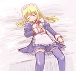  bed blonde_hair blush closed_eyes copyright_request emurin lying maid sleeping solo thighhighs 