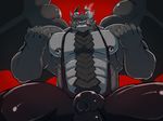  abs bulge bull_ring clothing don dragon looking_at_viewer muscles nipples pecs piercing red_eyes smoking solo spandex suspenders taoren thick wings 
